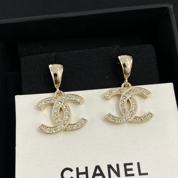 Chanel Crystal-Embellished CC Dangling Earrings Auth - Picture 3 of 5